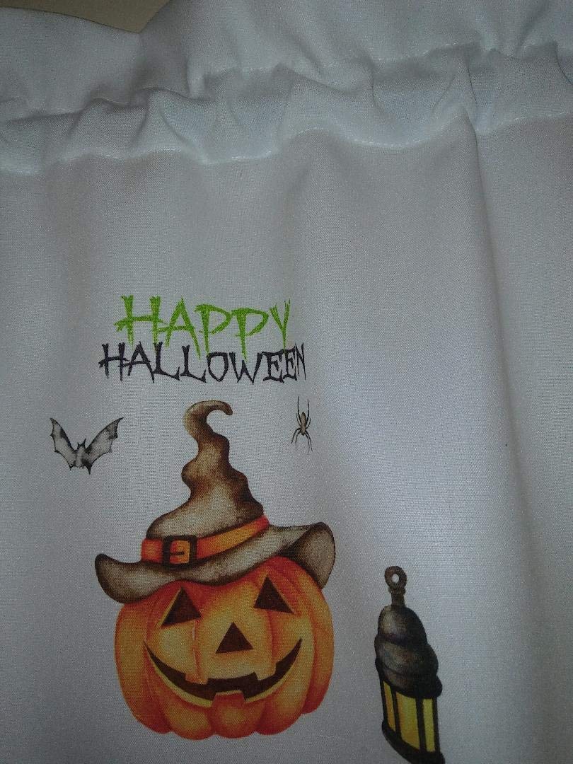 Happy Halloween valance curtain, Lantern, Spider, Bat, Pumpkin, Harvest window treatment