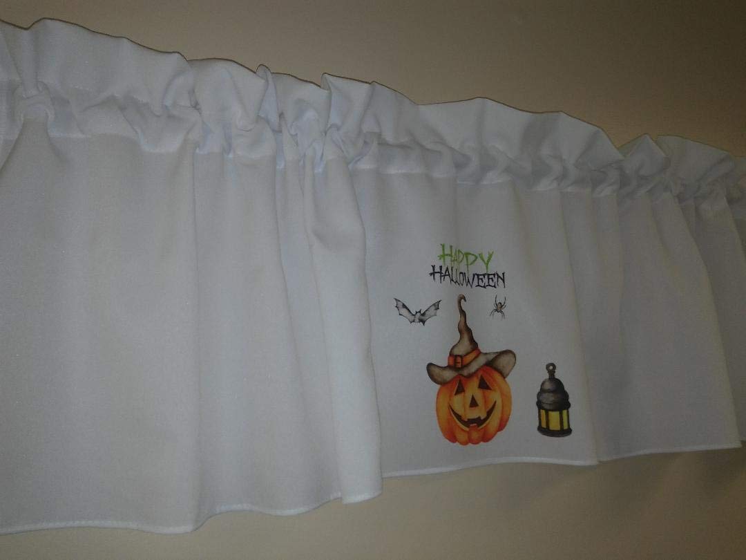 Happy Halloween valance curtain, Lantern, Spider, Bat, Pumpkin, Harvest window treatment