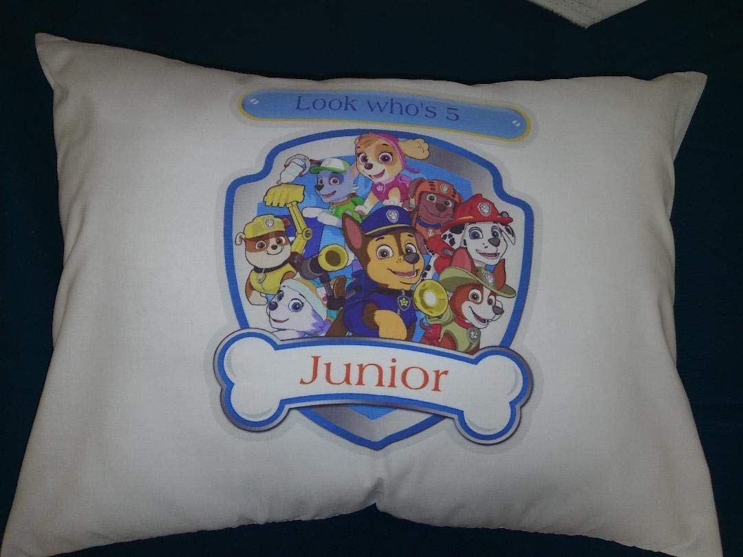 Paw Patrol Personalized boy & girl PILLOWCASE with pillow, Size 12"x 16", throw pillow, travel, bed, stroller, Toddlers. Kids, daycare nap. Custom, Kids Birthday Gift
