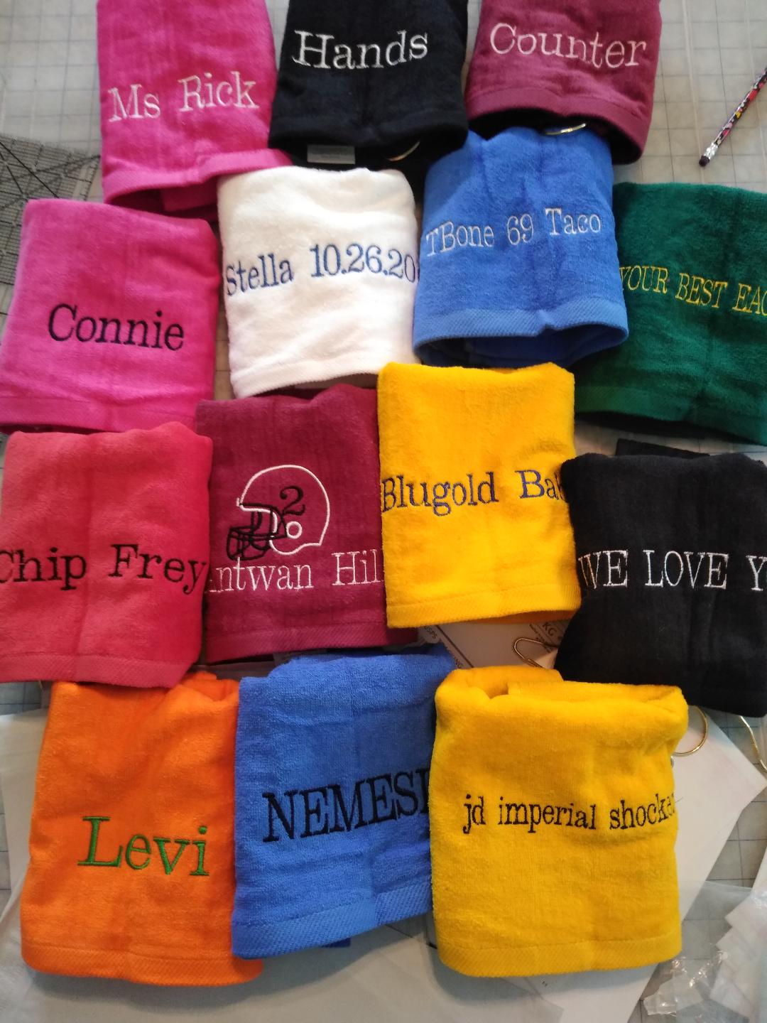 Personalized embroidered towels, Custom name, personal or gift, Gym, sport, teams , golf , bowling ,many colors