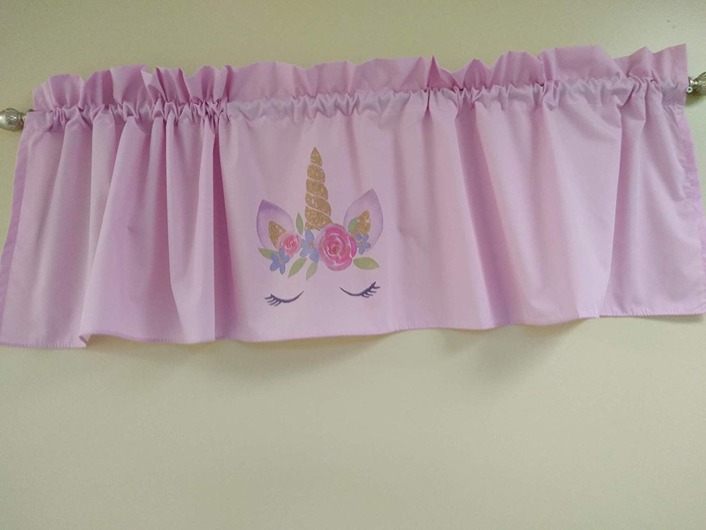 Pink Unicorns valance curtain Solid pink valance, sublimation on fabric 58 inches wide, Girls room window treatment decor, Baby Nursery, Flower unicorn Fabric