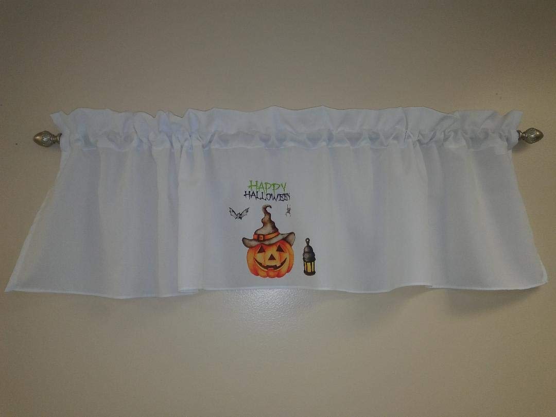 Happy Halloween valance curtain, Lantern, Spider, Bat, Pumpkin, Harvest window treatment