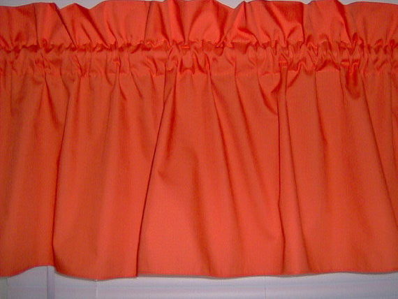 Solid Orange Valance Curtain Window Treatment, 58 Inches Wide Custom rod Pocket and long. Free Shipp