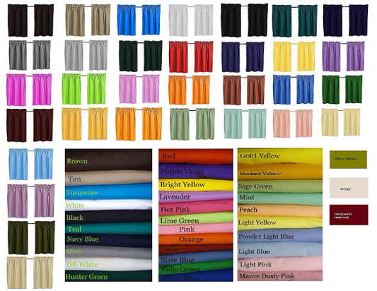 Blackout Curtains 24" Solid Color, Cafe style, Block Out Light, Thermal, Campers, RV, bathrooms, Kitchen, small windows, Basement, Tiers